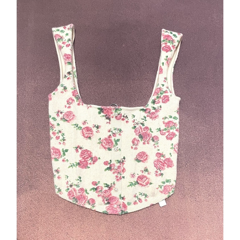 GUIZO Floral Print Knitted Corset Top‎ Size XS Coquette Lolita Summer Party Crop
